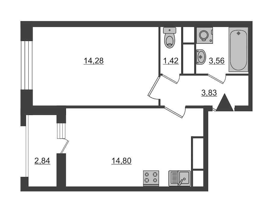 Однокомнатная квартира в : площадь 39.31 м2 , этаж: 3 – купить в Санкт-Петербурге